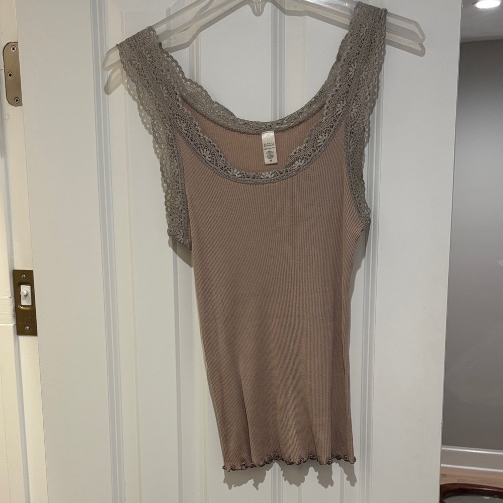 Banana Republic Lace Trim Ribbed Camisole - Tan and Gray